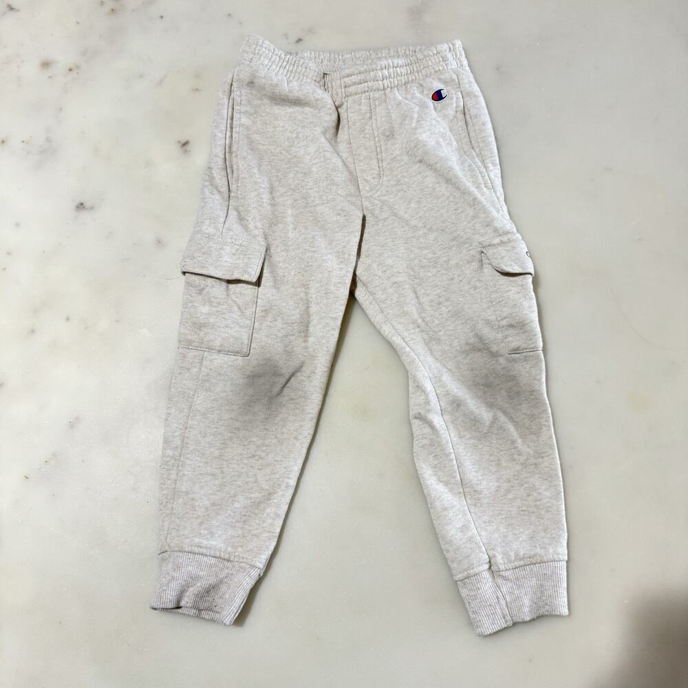 Champion Boys Cargo Pants Gray Cotton Fleece Elastic Waist Size 4